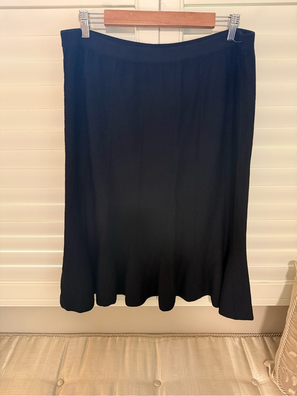 St. John Black Midi A-Line Knit Skirt